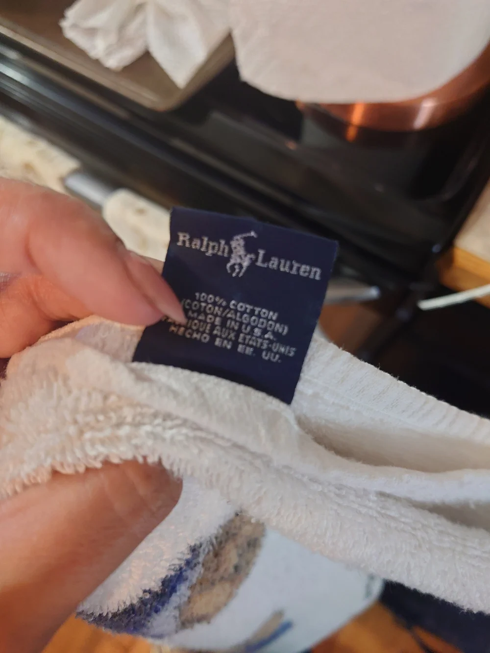 Vintage Ralph Lauren Polo Bear  Towel Robe - White with Blue & Tan Bear